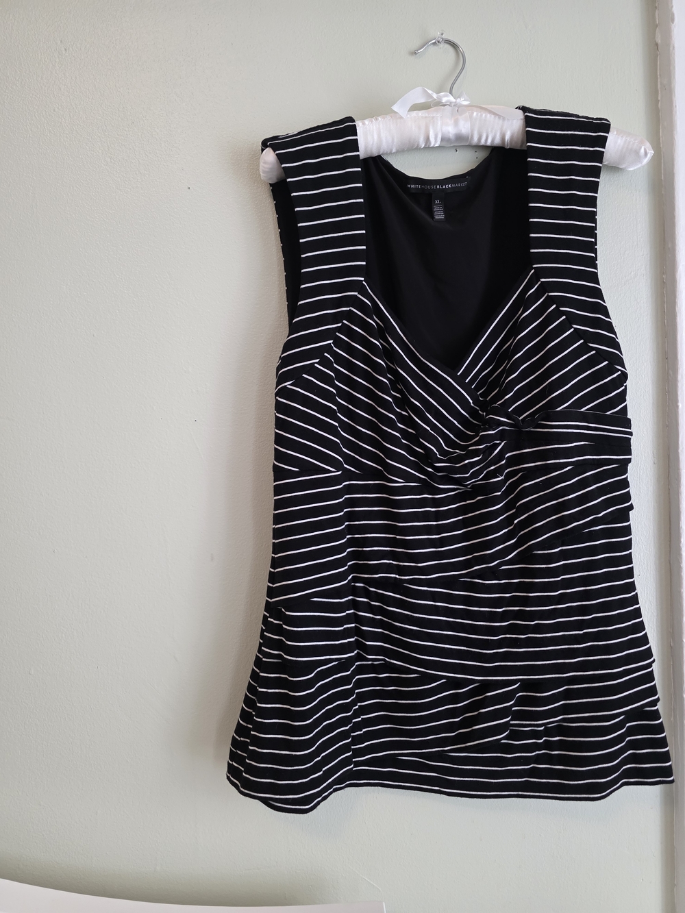 White House Black Market Black and White Striped Twist-Front Tank